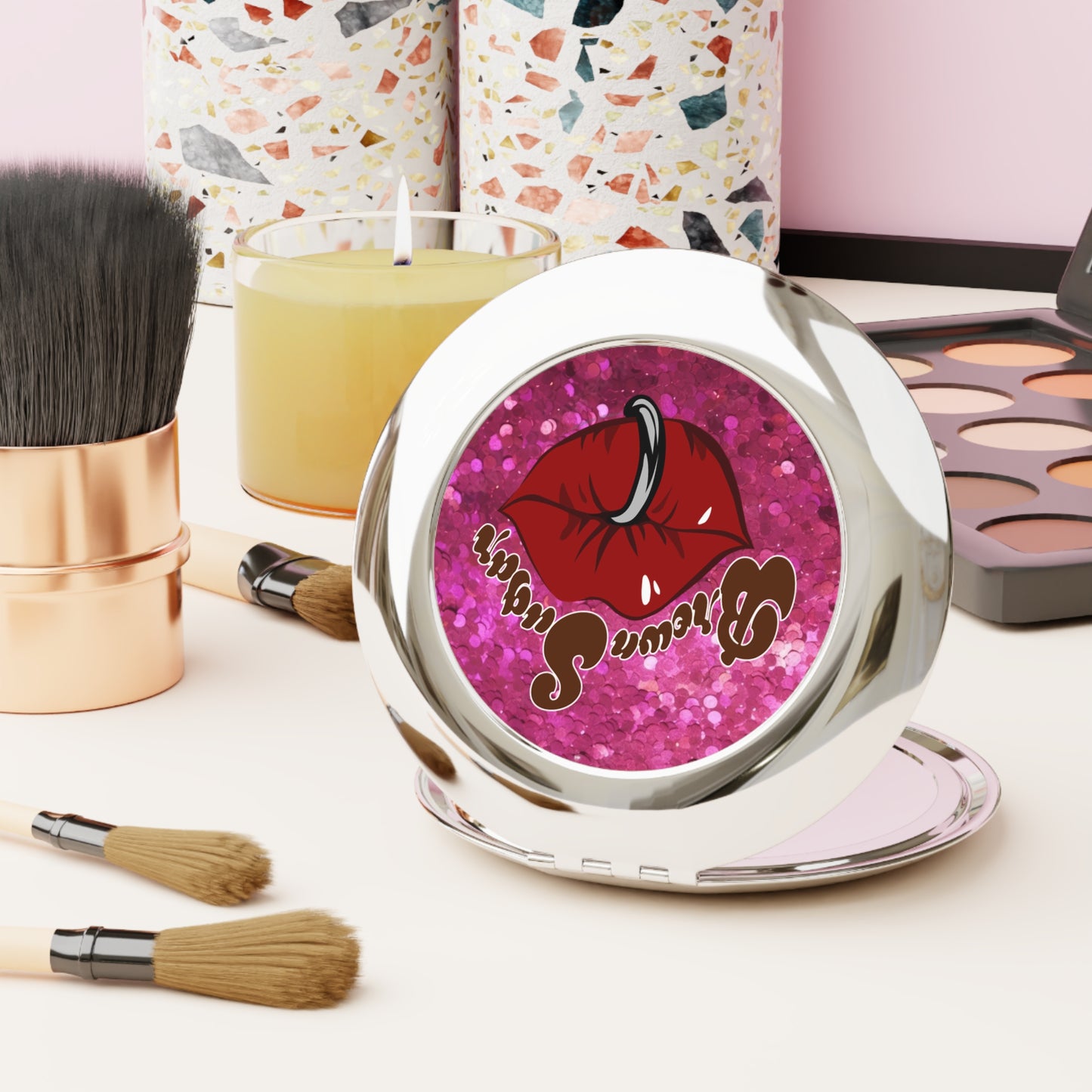 Pink Glitter Compact Mirror