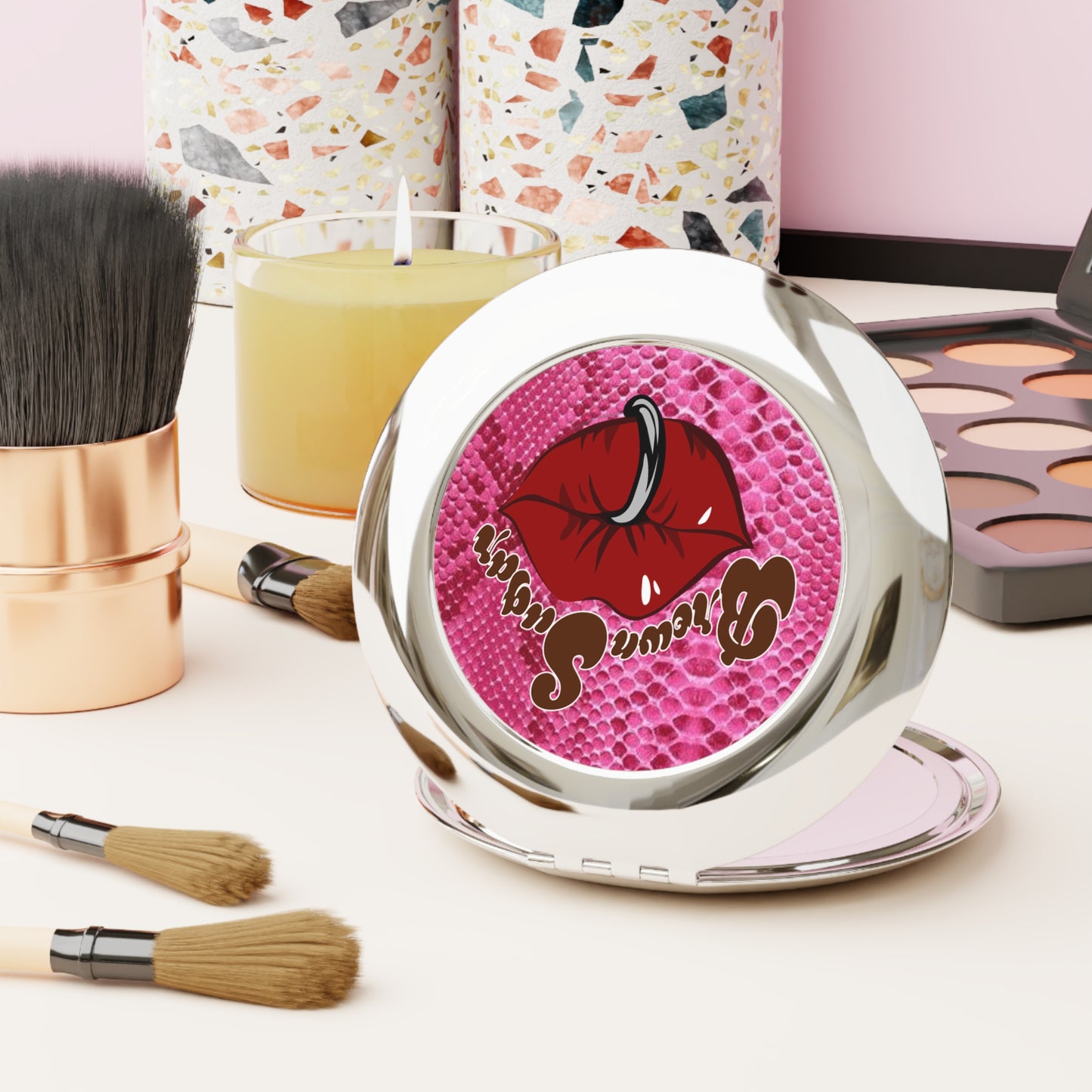 Pink Snakeskin Design Compact Mirror