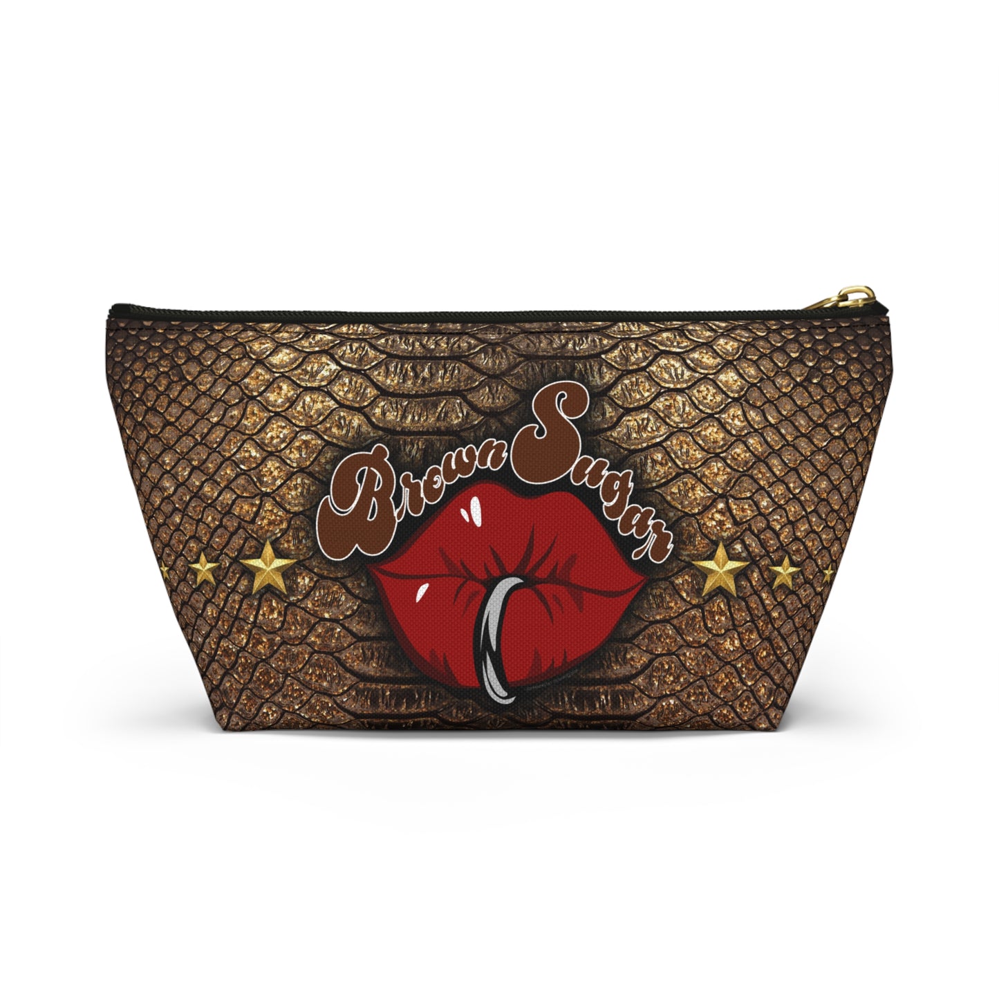 Brown Snakeskin Design Accessory Pouch w T-bottom