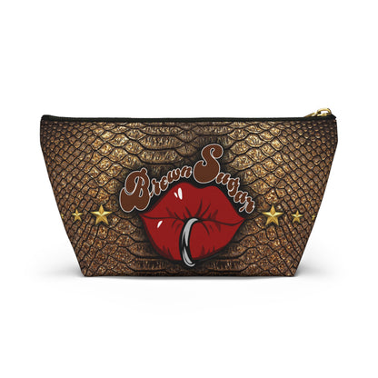 Brown Snakeskin Design Accessory Pouch w T-bottom