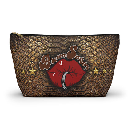 Brown Snakeskin Design Accessory Pouch w T-bottom