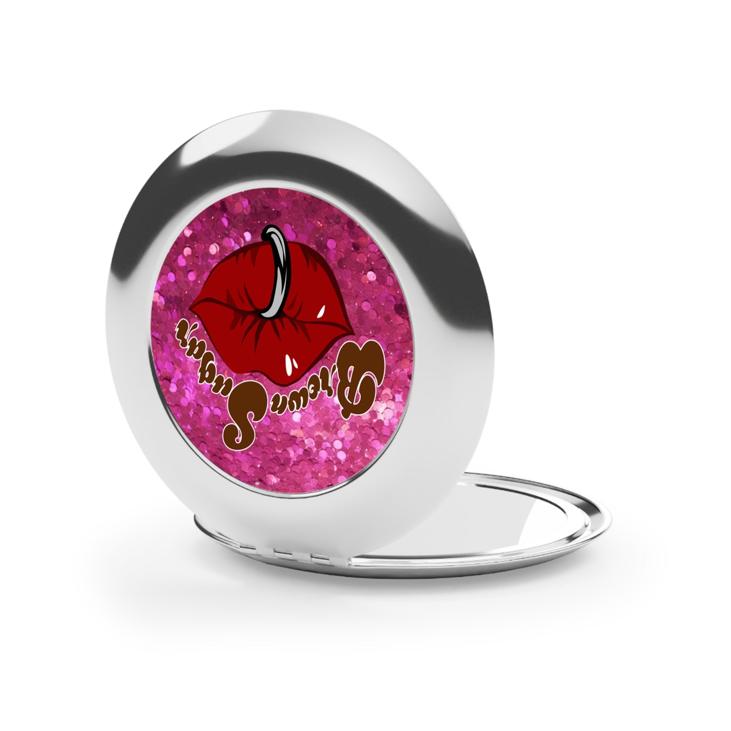 Pink Glitter Compact Mirror