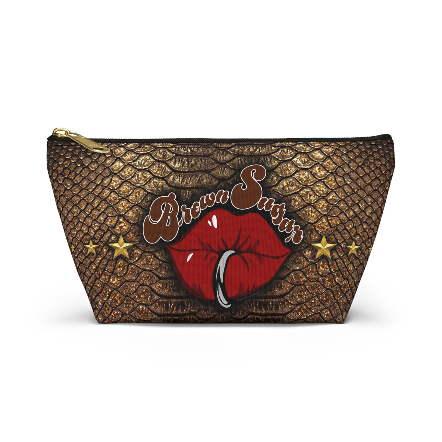 Brown Snakeskin Design Accessory Pouch w T-bottom