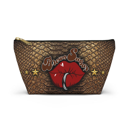 Brown Snakeskin Design Accessory Pouch w T-bottom