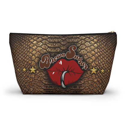 Brown Snakeskin Design Accessory Pouch w T-bottom