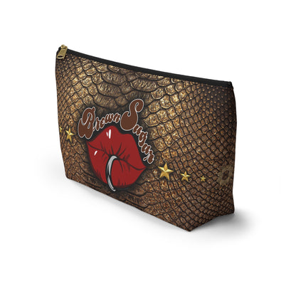 Brown Snakeskin Design Accessory Pouch w T-bottom