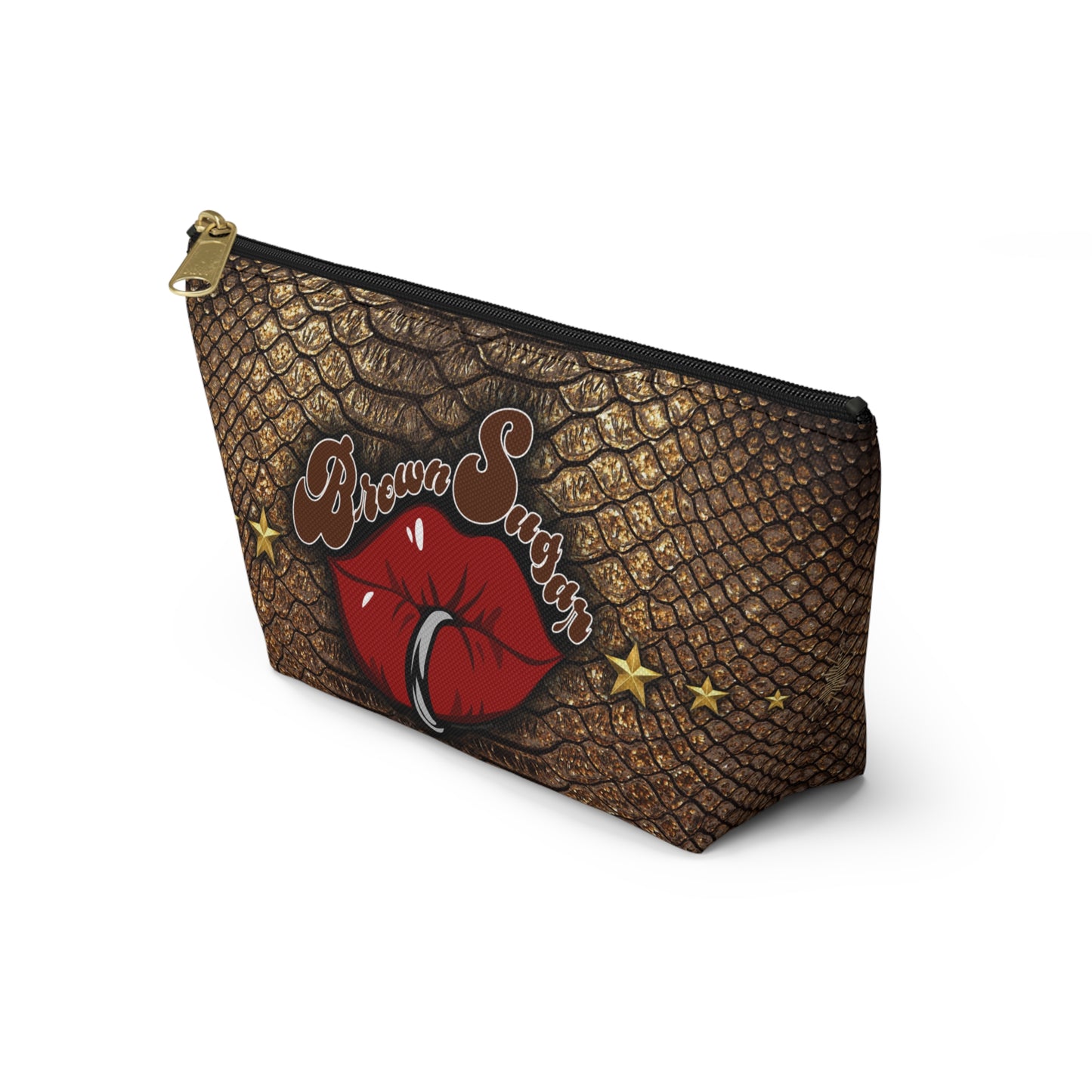 Brown Snakeskin Design Accessory Pouch w T-bottom